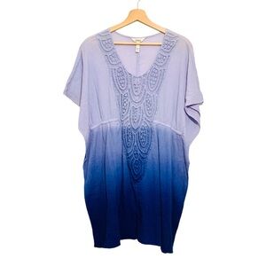 Soma Blue Gradient Ombré Lace Caftan Tunic Cover Up Size Large Crinkle Fabric